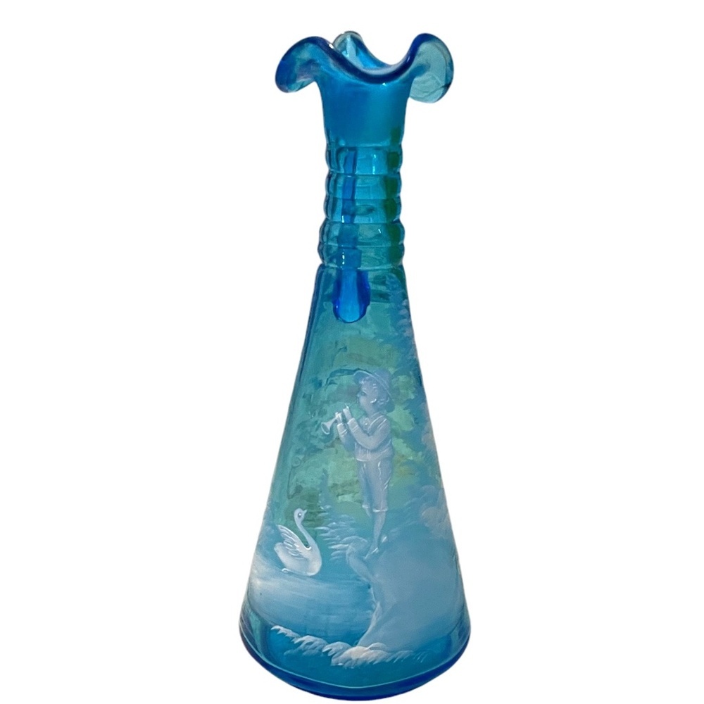 Hand Blown/ Hand Painted‎ Glass Decanter With Handle, Blue